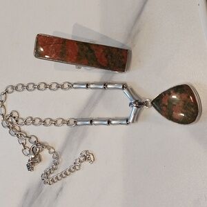 Beautiful Unakite Pendant Necklace With Matching Ring